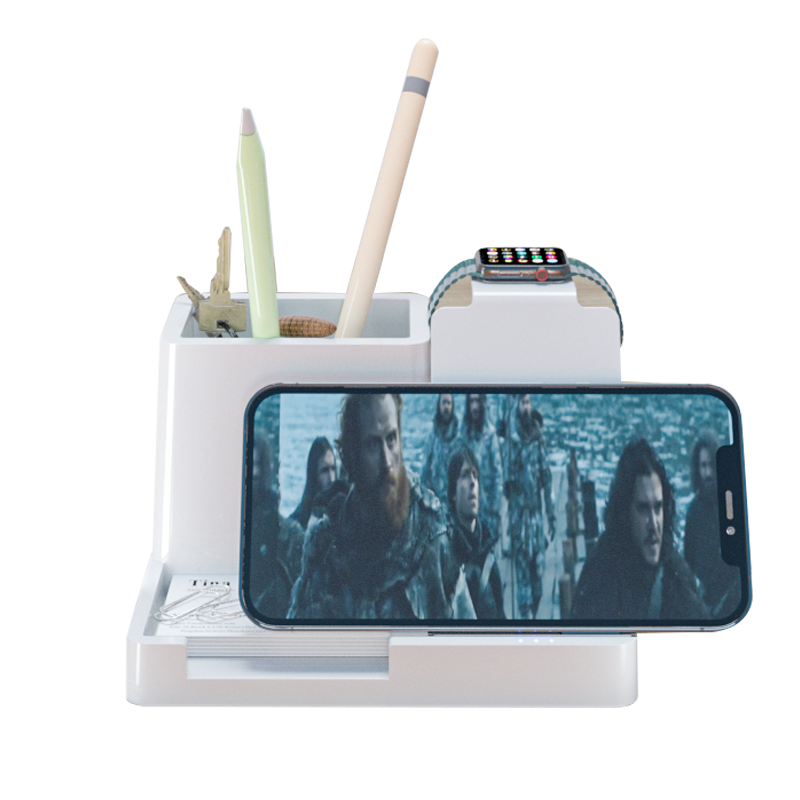 Eco Bamboo Wireless Charging Desk Organizer - Multifunction Dock Station