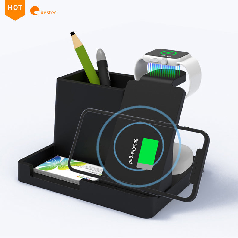 Eco Bamboo Wireless Charging Desk Organizer - Multifunction Dock Station