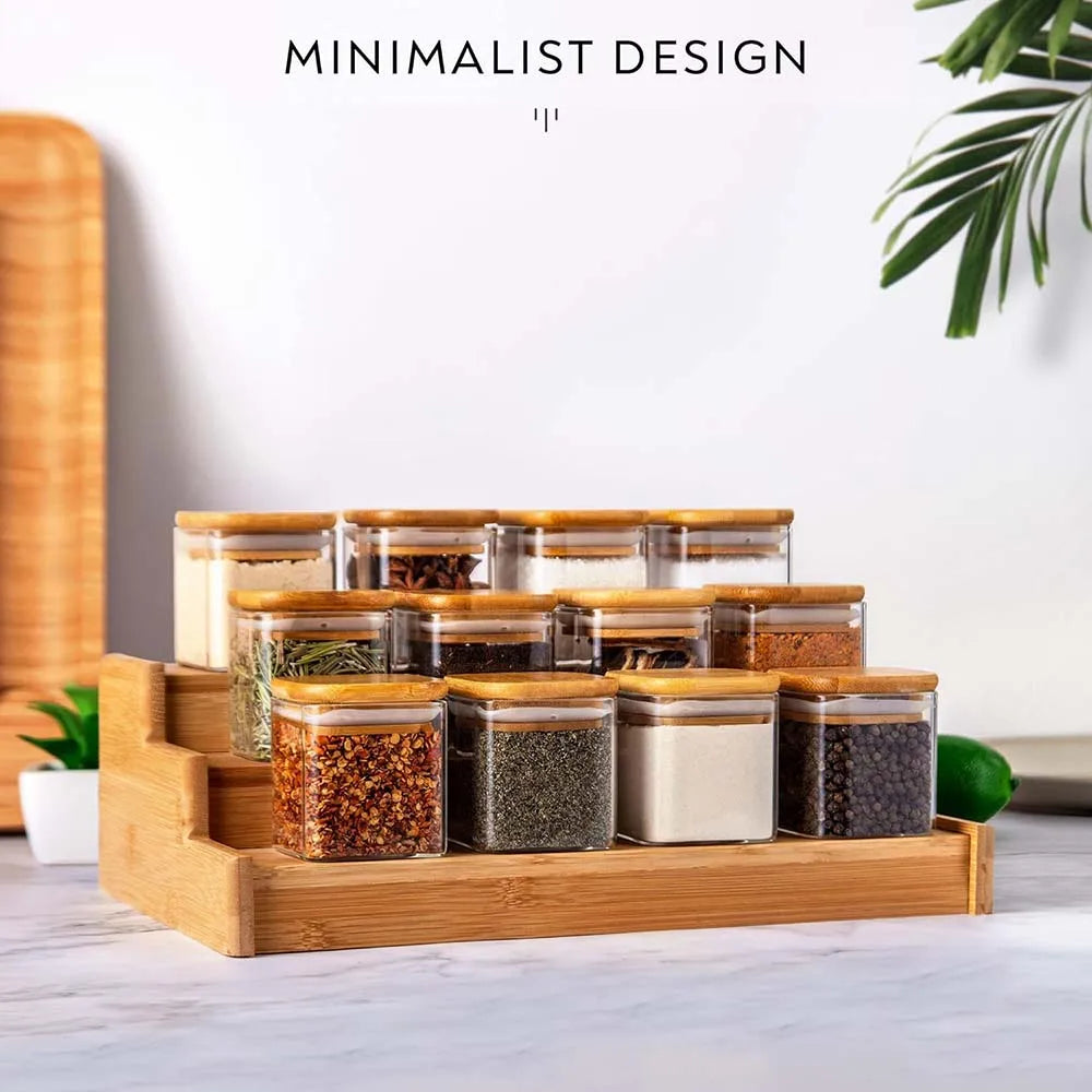 5oz Glass Jars square Set With Spice Labels