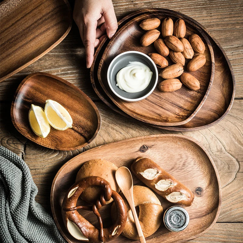 Solid Wood Oval Decorative Plate - Minimalist Home Styling
