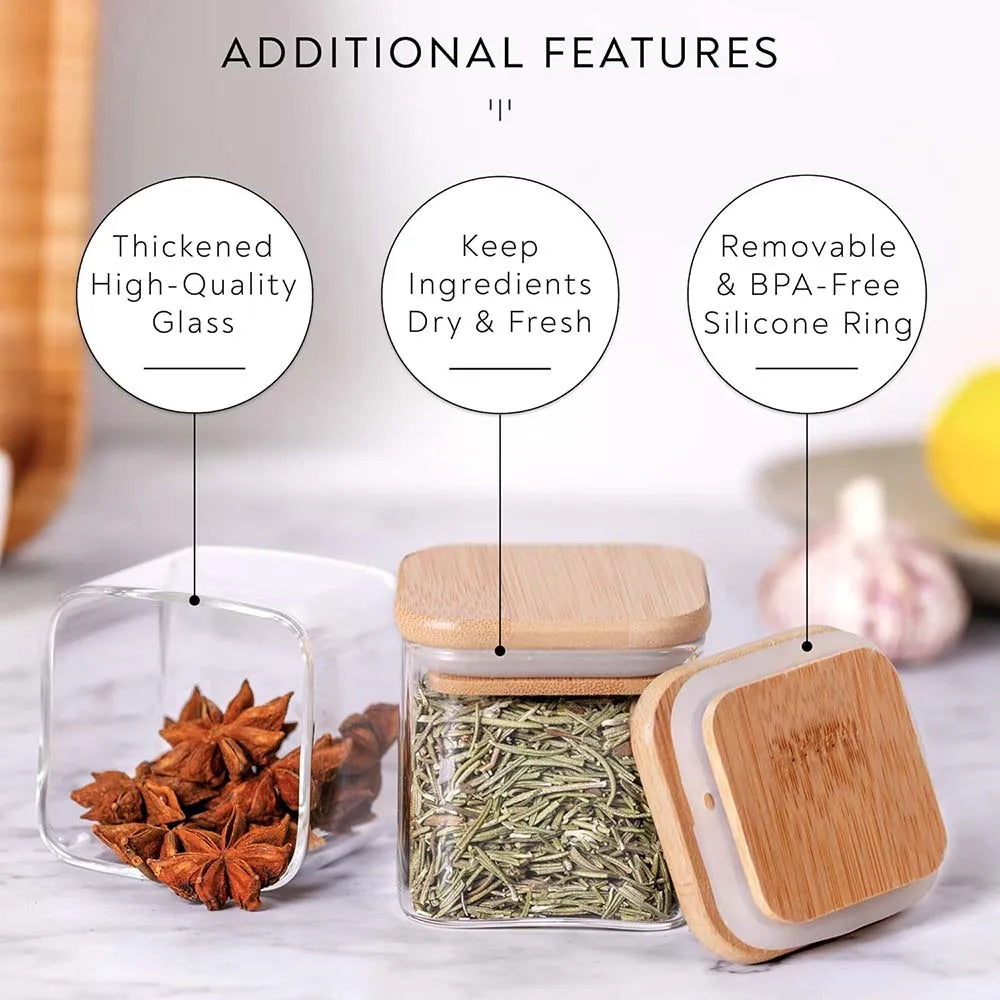 5oz Glass Jars square Set With Spice Labels