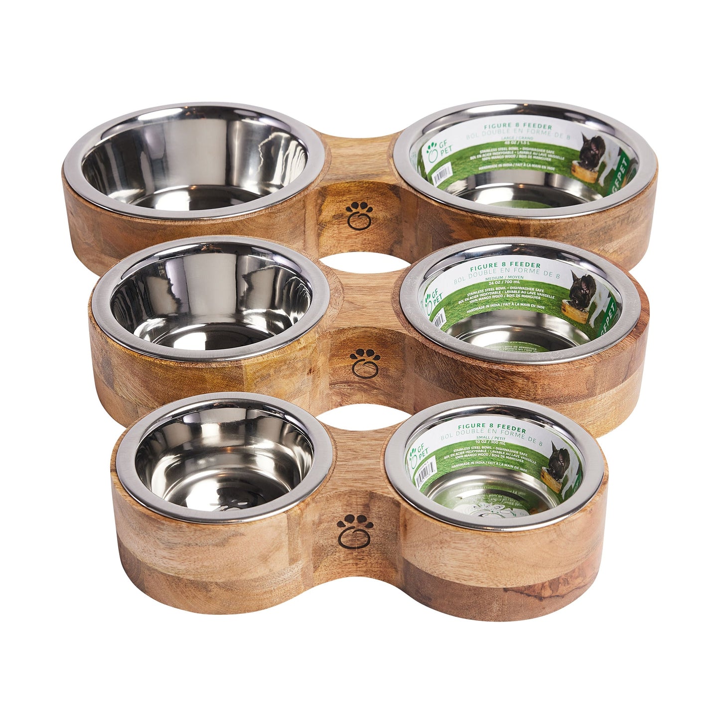 Elevated Wood and Metal Cat/Dog Feeder - Dual Bowl Set