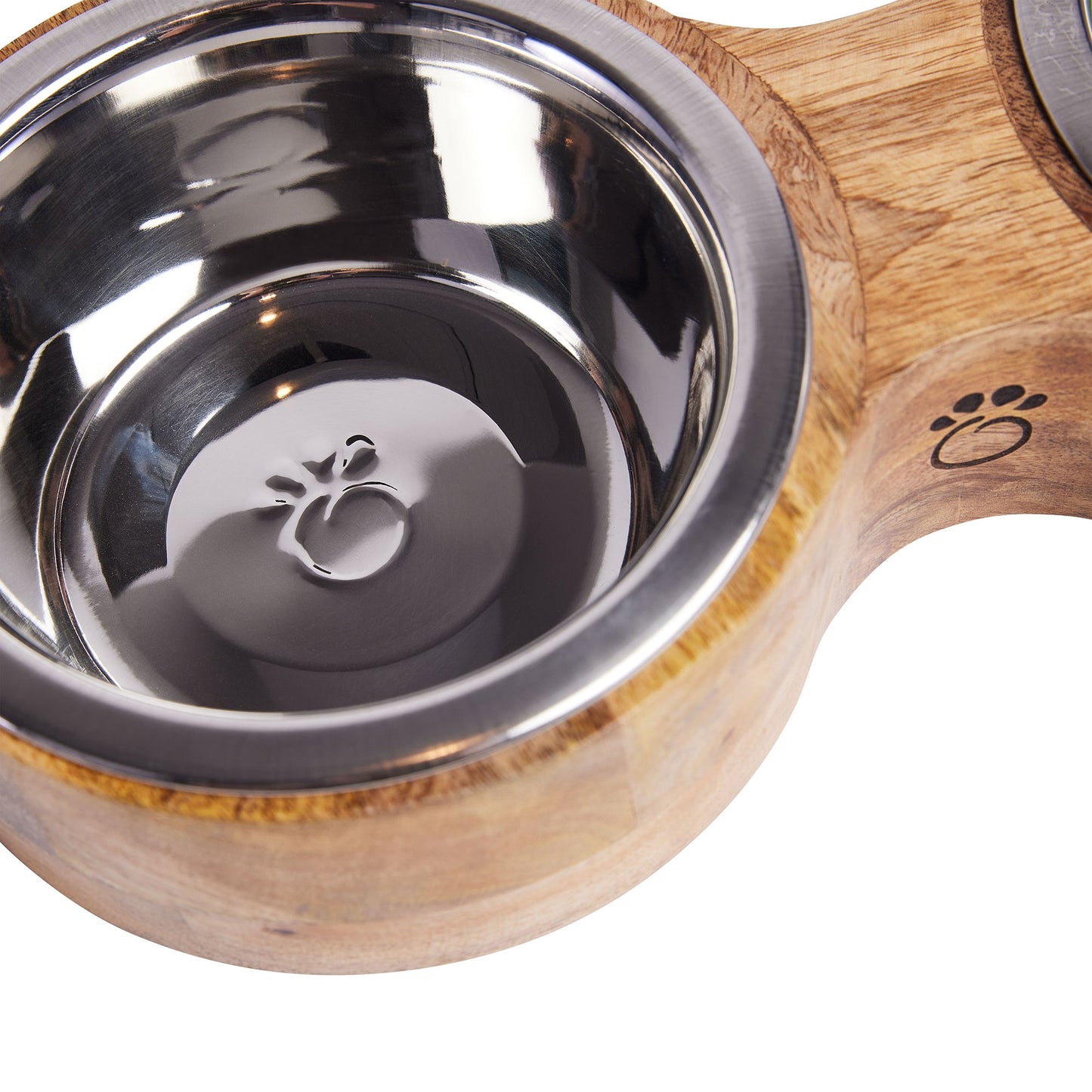 Elevated Wood and Metal Cat/Dog Feeder - Dual Bowl Set