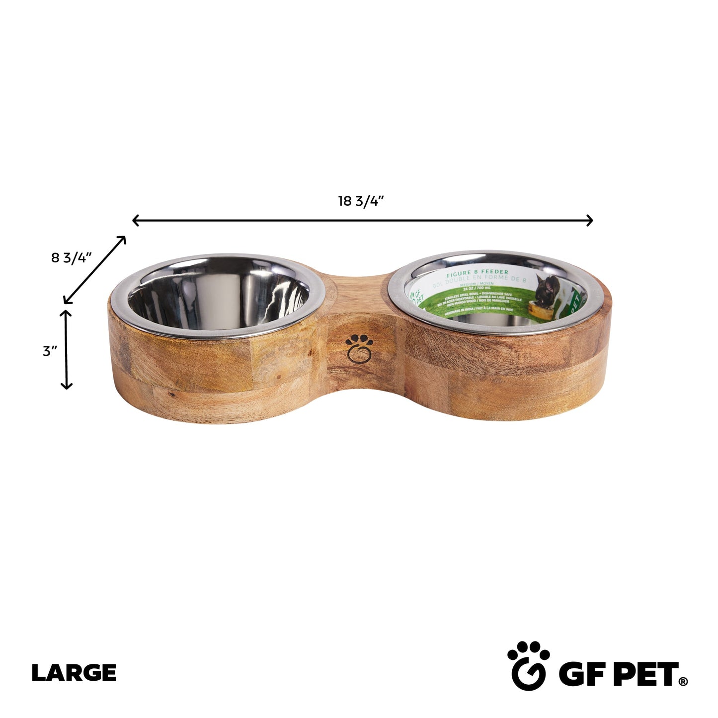 Elevated Wood and Metal Cat/Dog Feeder - Dual Bowl Set