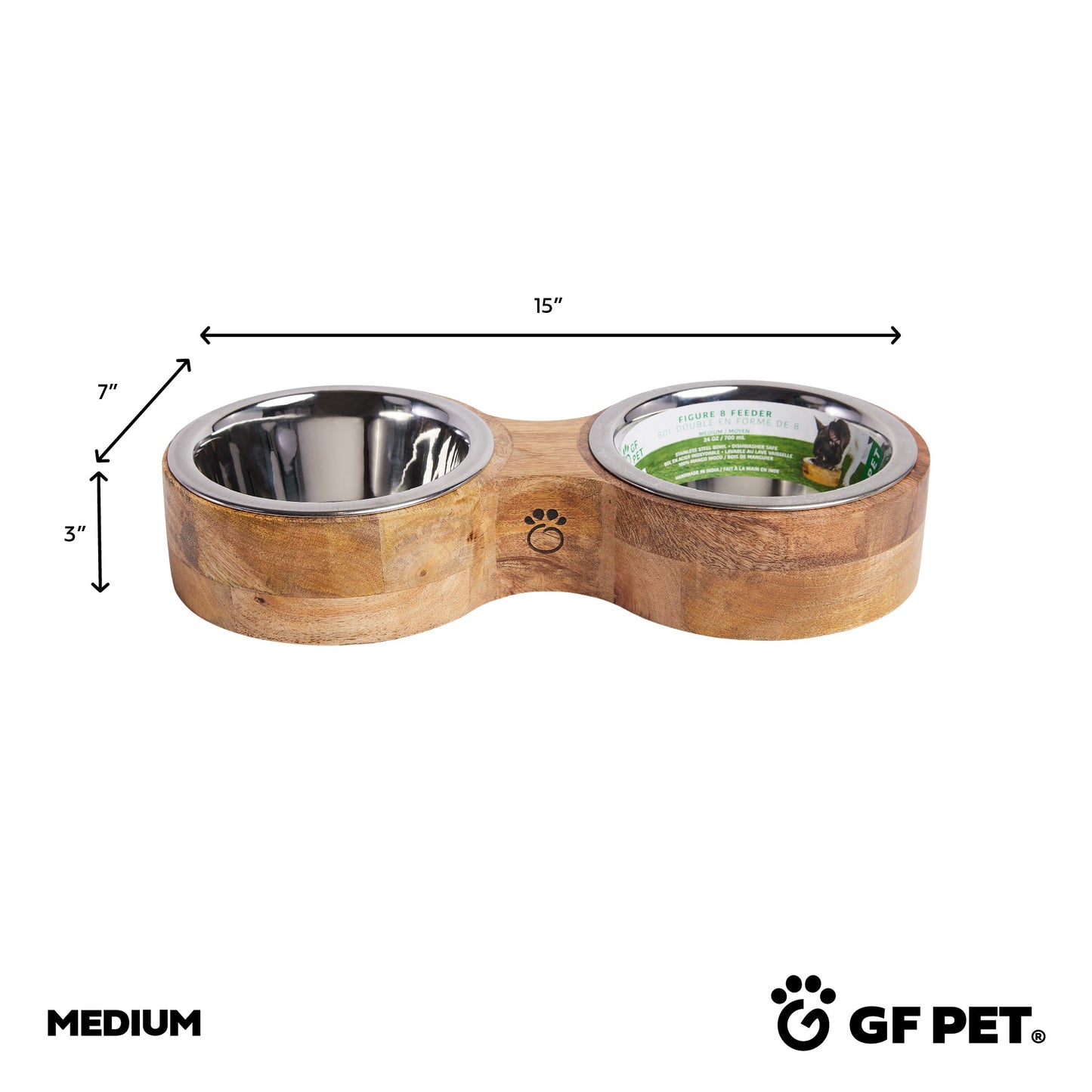 Elevated Wood and Metal Cat/Dog Feeder - Dual Bowl Set