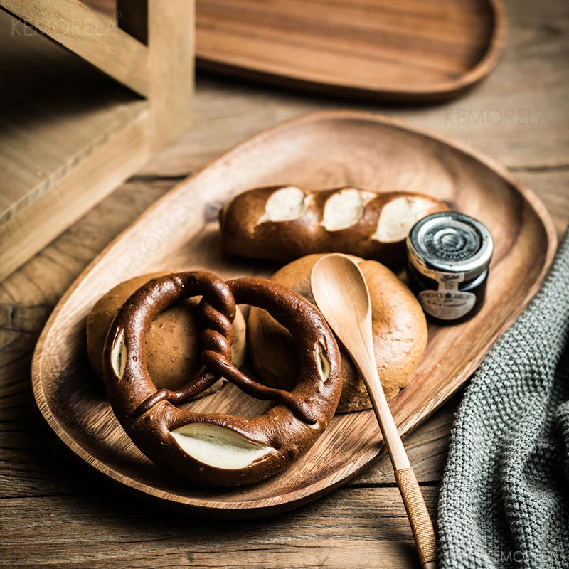 Solid Wood Oval Decorative Plate - Minimalist Home Styling