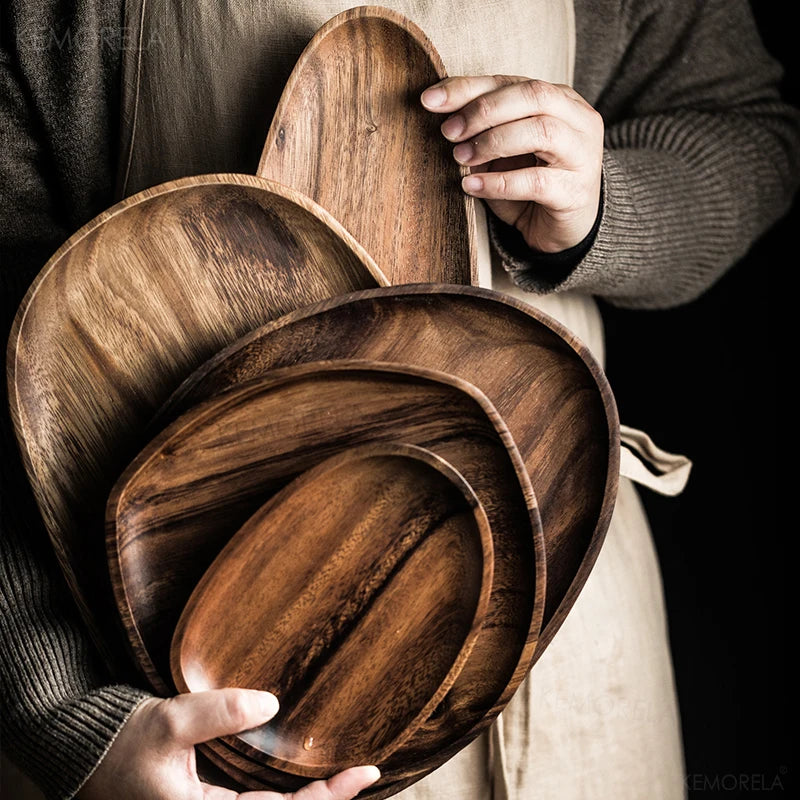 Solid Wood Oval Decorative Plate - Minimalist Home Styling