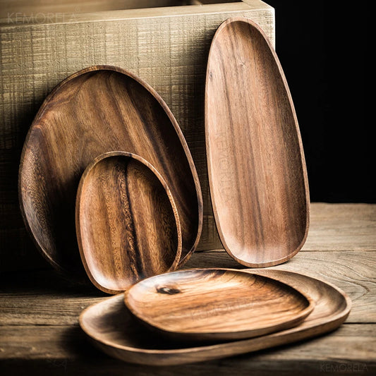 Solid Wood Oval Decorative Plate - Minimalist Home Styling