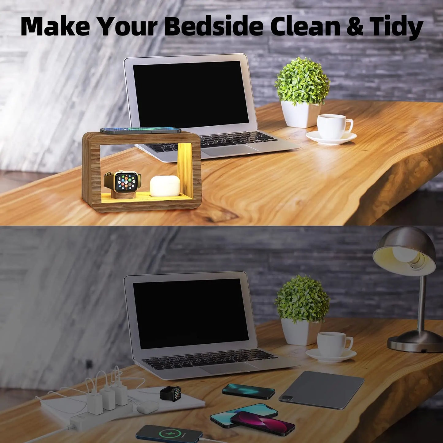 Eco Charging Station – Bamboo Dock & Desk Organizer