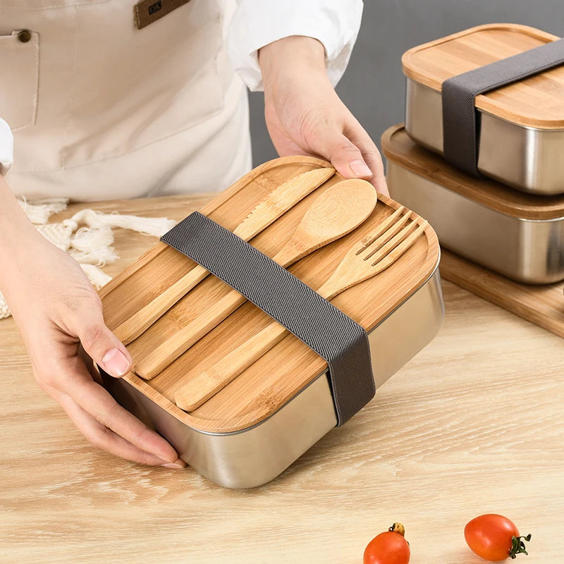 Eco Friendly Bamboo & Stainless Steel Japanese Style Lunch Box