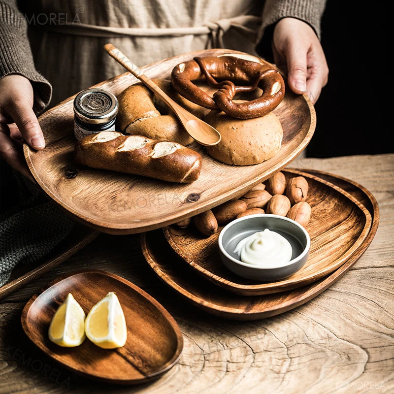 Solid Wood Oval Decorative Plate - Minimalist Home Styling