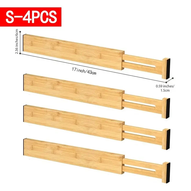 Expandable Bamboo Drawer Dividers-Adjustable Kitchen & Home Organizers