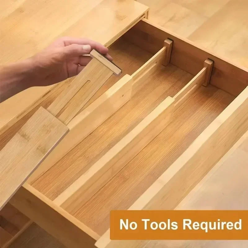 Expandable Bamboo Drawer Dividers-Adjustable Kitchen & Home Organizers