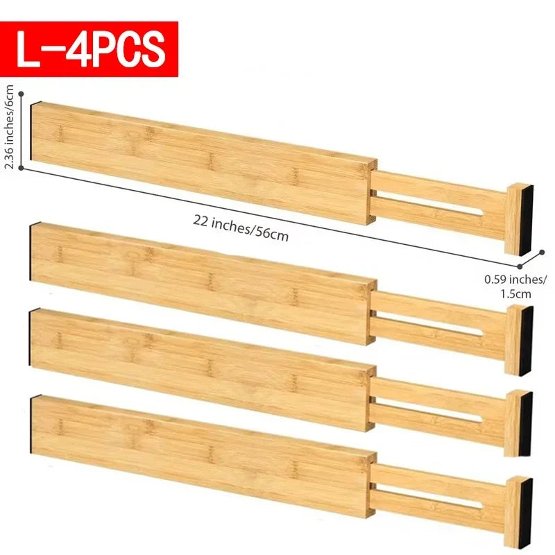 Expandable Bamboo Drawer Dividers-Adjustable Kitchen & Home Organizers
