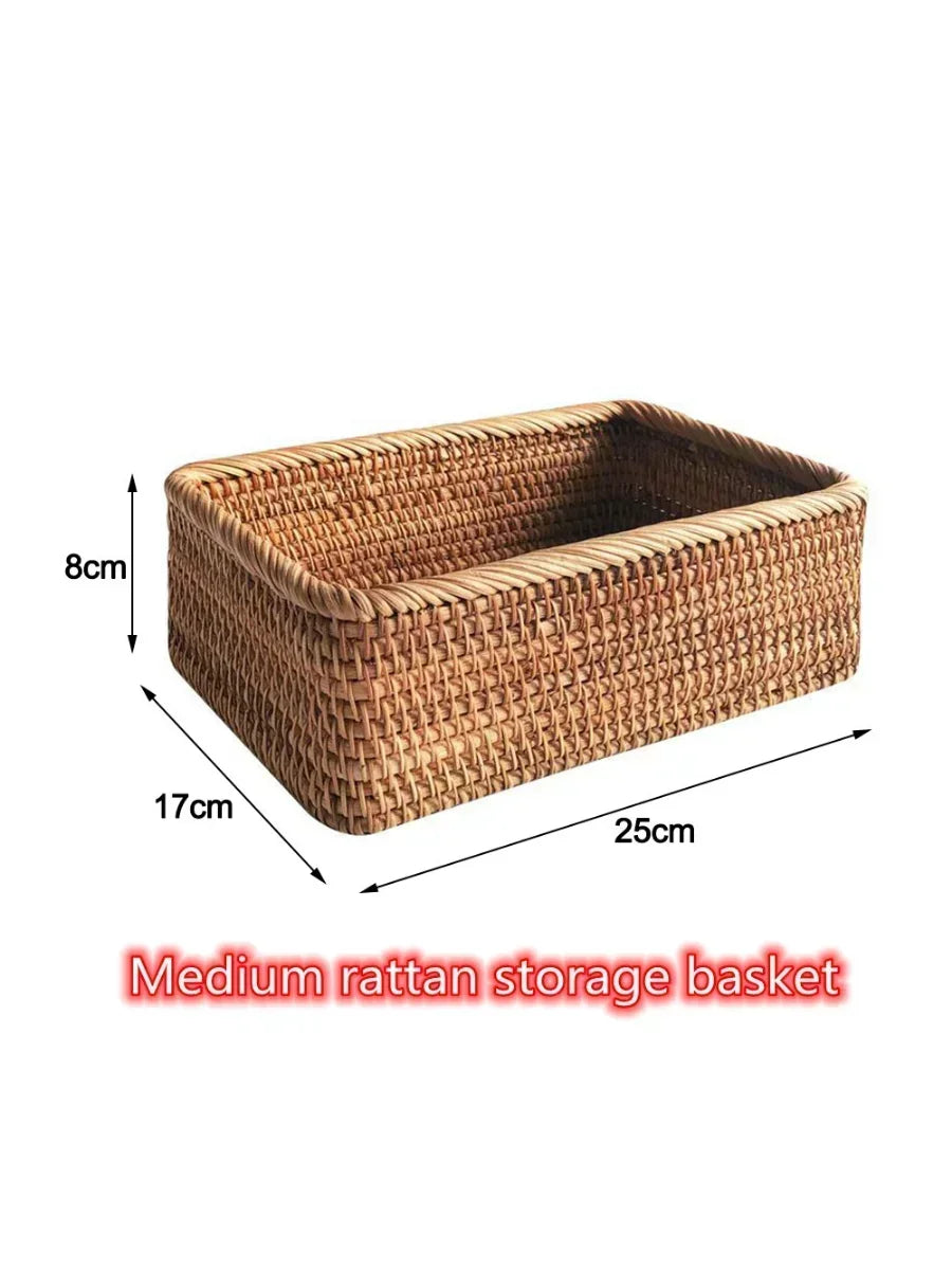 Handwoven Rectangular Rattan Wicker Basket