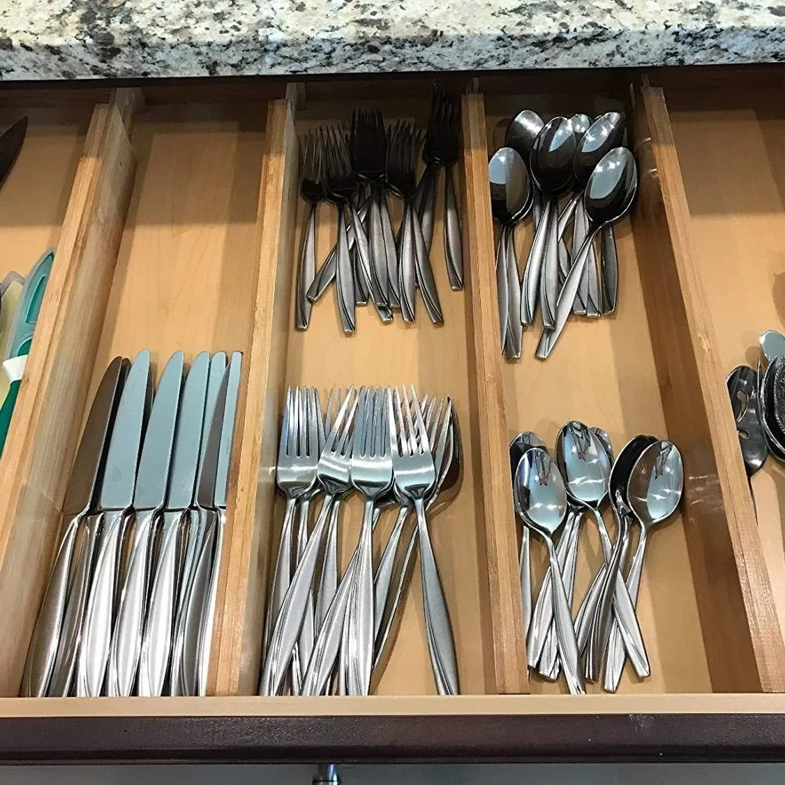 Expandable Bamboo Drawer Dividers-Adjustable Kitchen & Home Organizers