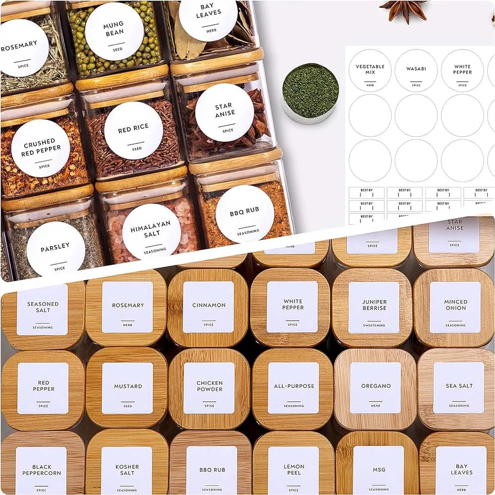 5oz Glass Jars square Set With Spice Labels
