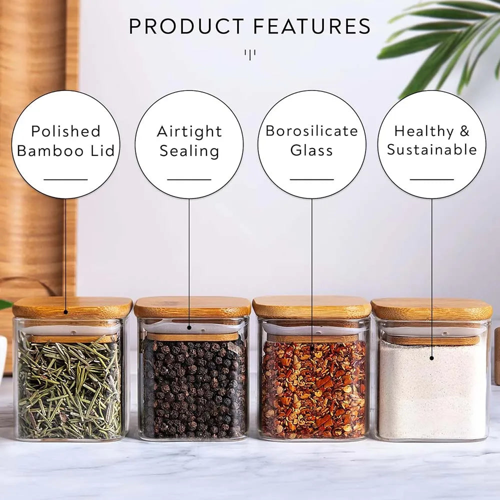 5oz Glass Jars square Set With Spice Labels