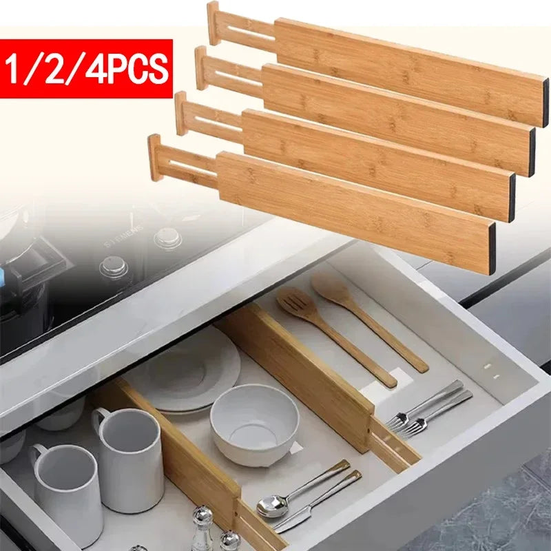 Expandable Bamboo Drawer Dividers-Adjustable Kitchen & Home Organizers