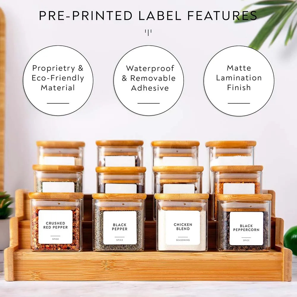 5oz Glass Jars square Set With Spice Labels